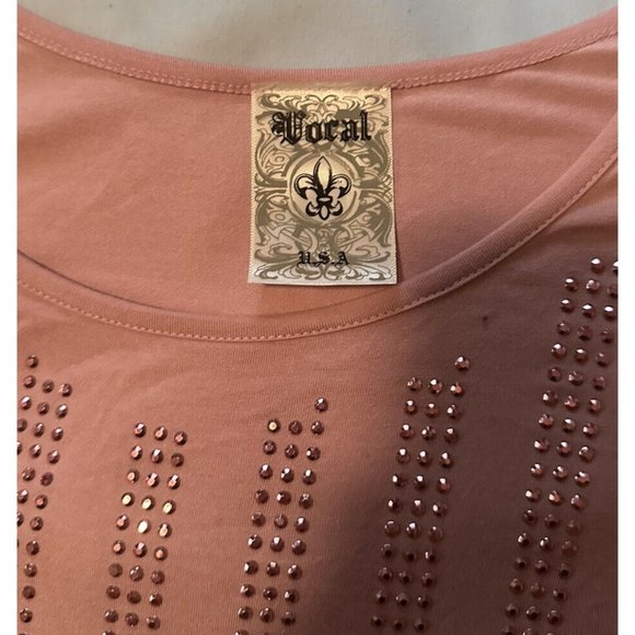 Women’s Vocal Studded Rhinesone Shirt Top In Pink Size Medium Made In USA - Picture 7 of 9